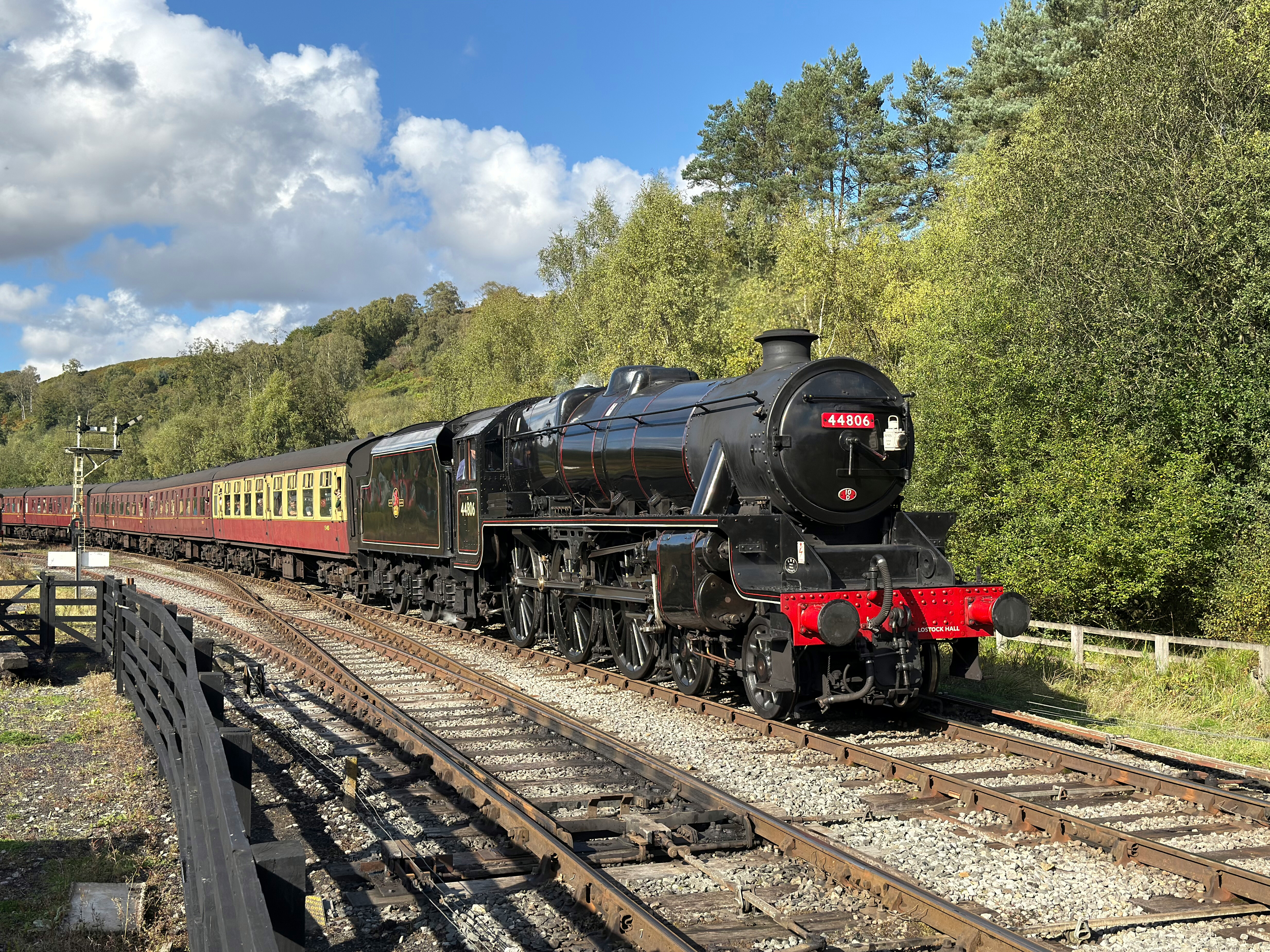 Locomotive No. 44806 heading towards Levisham station.
