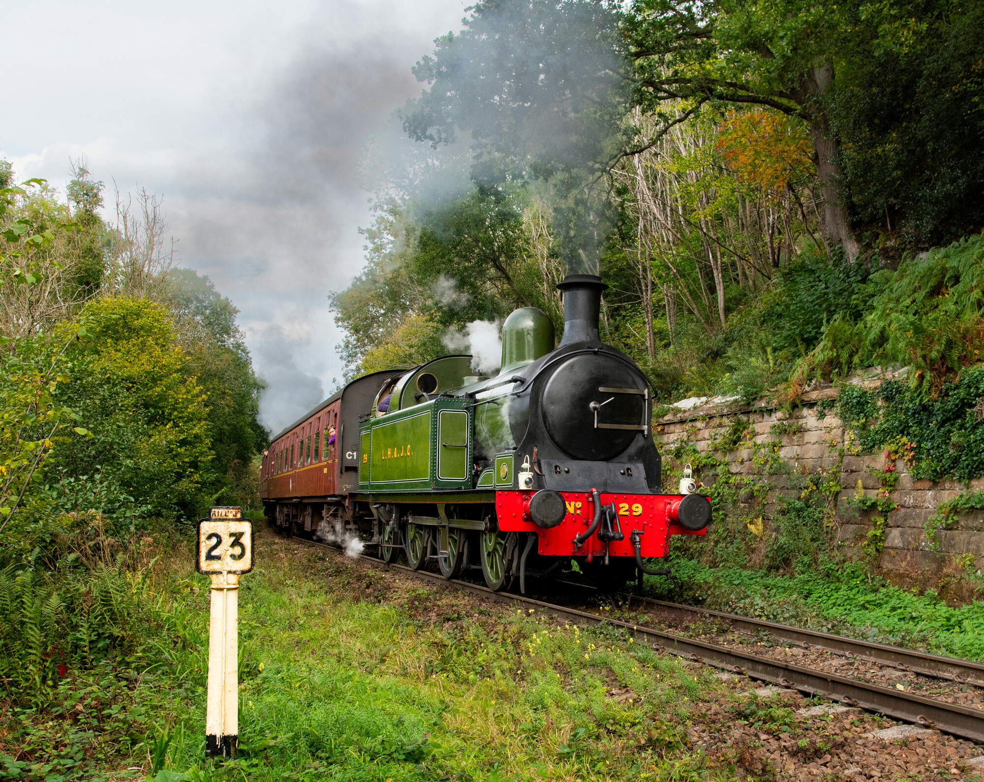 Steam locomotive No. 29 at milepost 23.