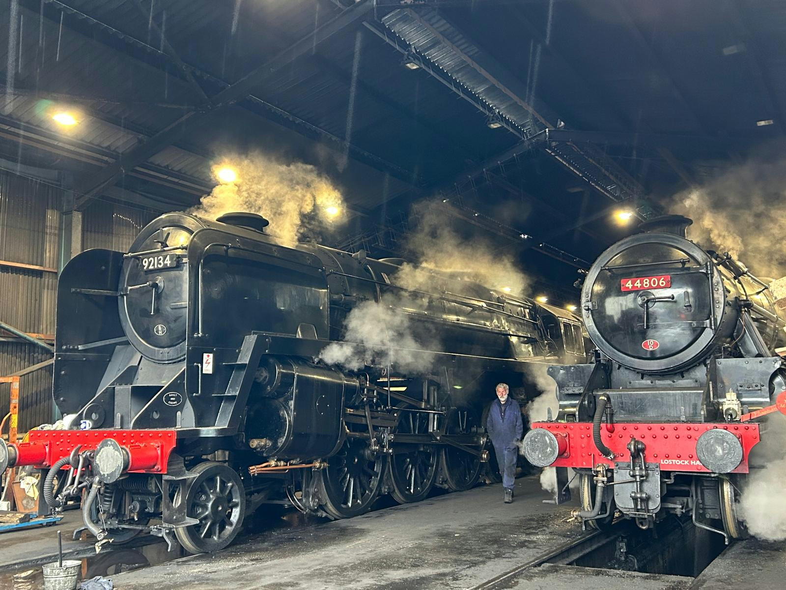 Locomotives No. 92134 & No. 44806 at the Engine Sheds in Grosmont.